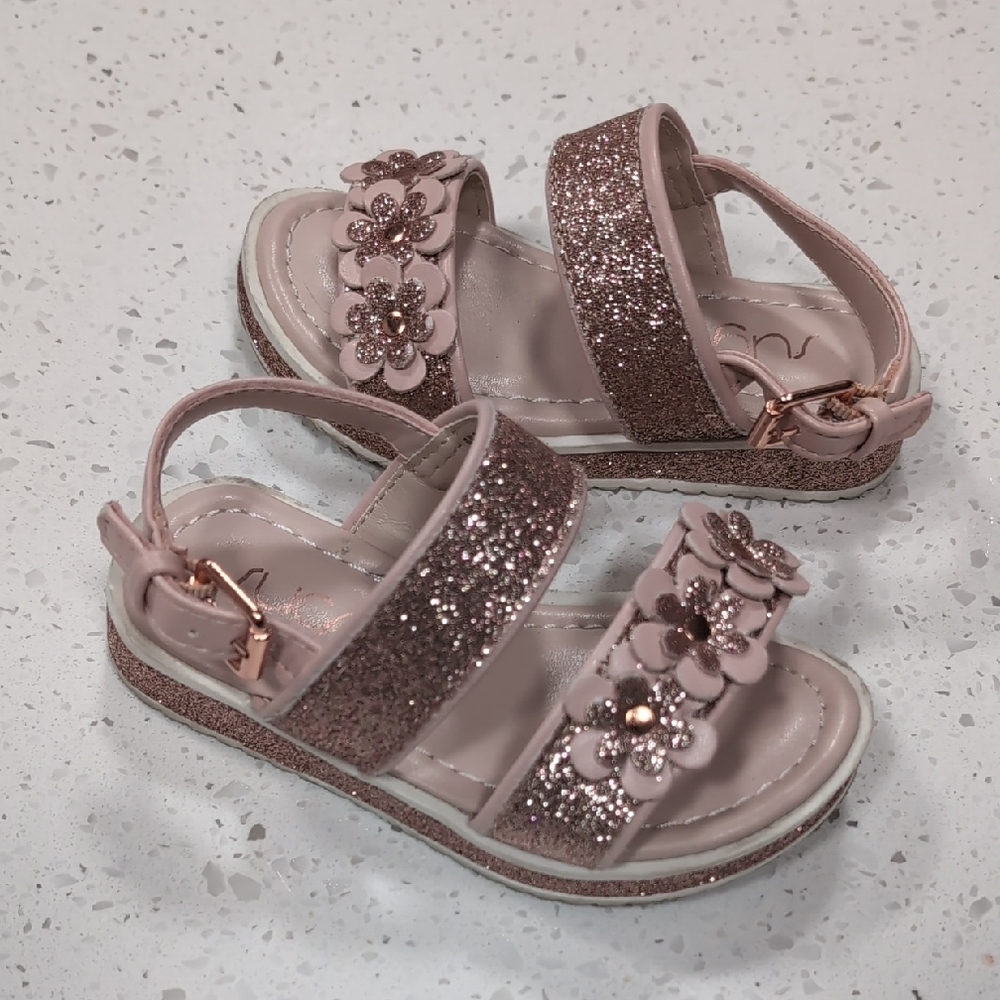 Sugar Glittery Pink Floral Kids Sandals
